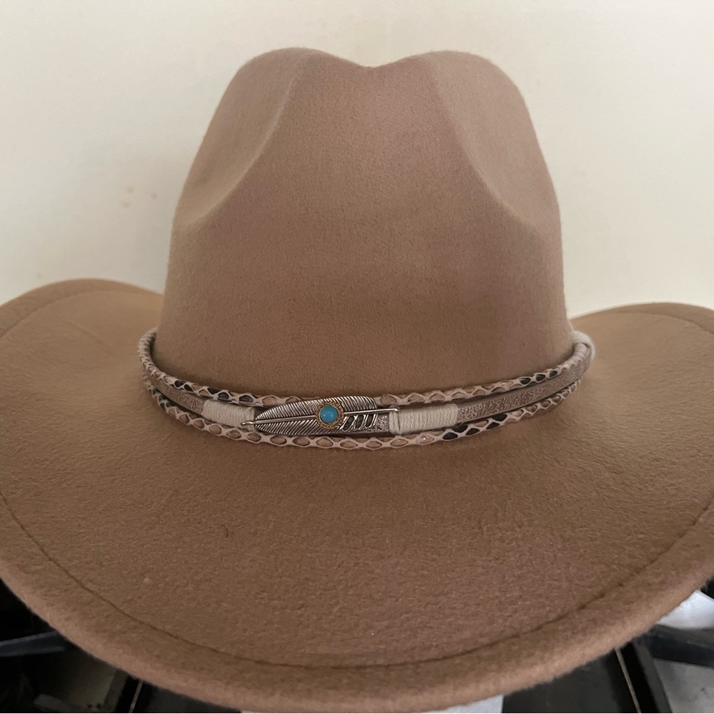 Tan Western Hat with Feather Detail